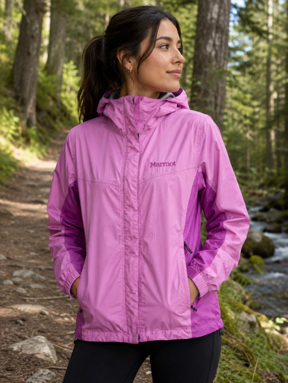 Marmot PreCip Large Pink Waterproof Hooded Rain Jacket Hiking Outdoor